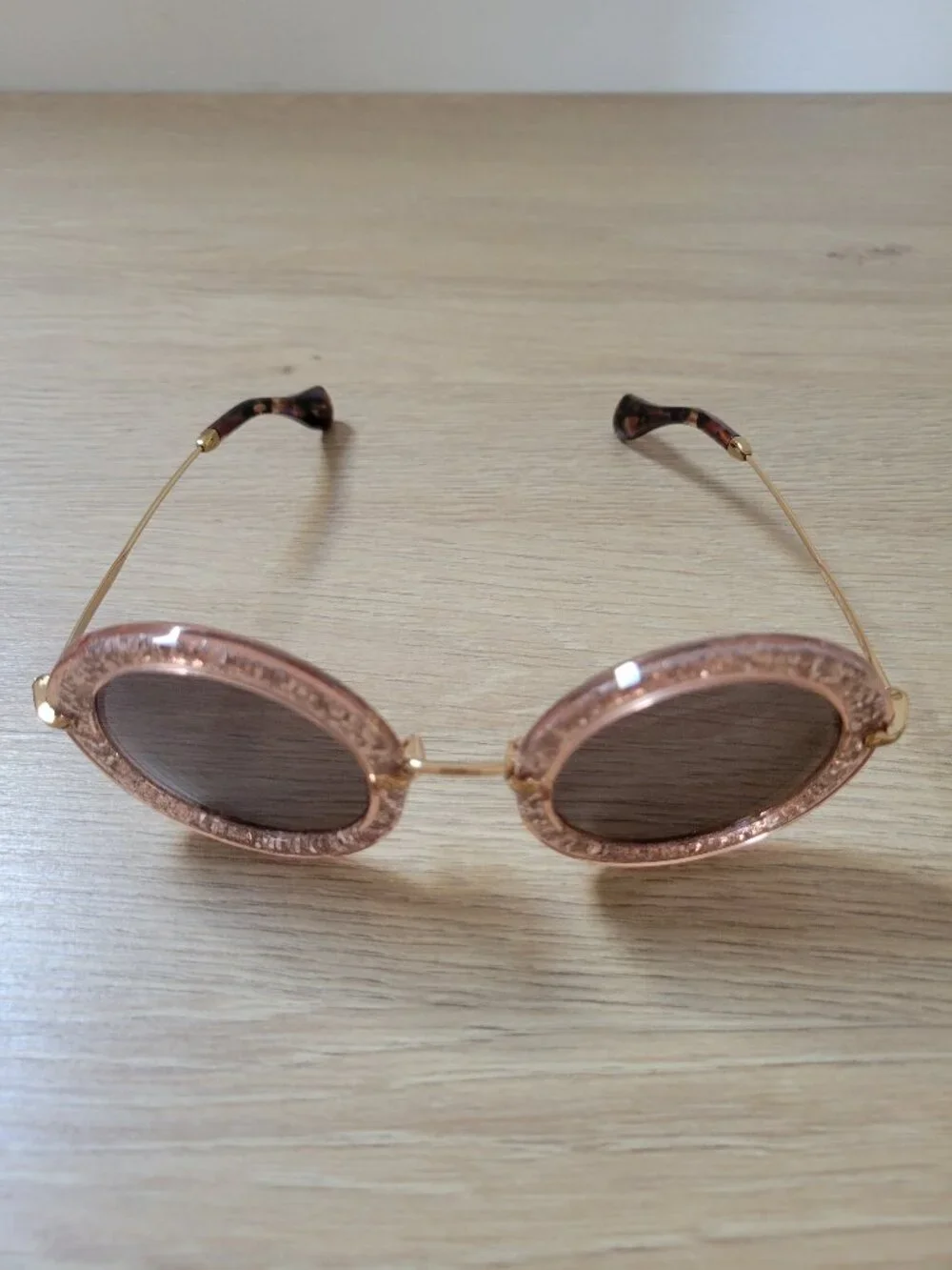 Miu Miu SMU 13N Round Glitter Sunglasses TKB-6X1 with Case & Pouch